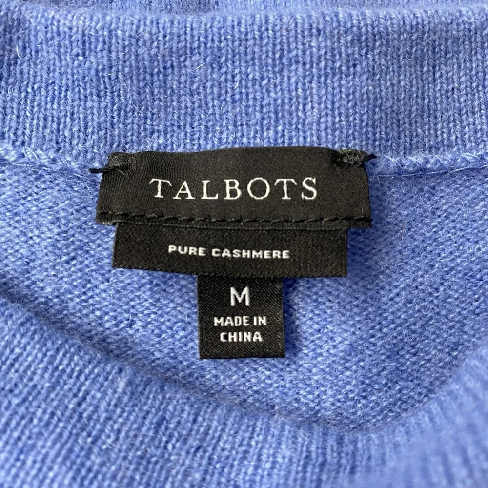 Talbots Cashmere Sweater Womens Medium Blue 3/4 Sleeve‎ Crewneck Knit Pullover